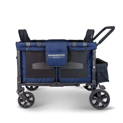 Baby Multi-Function Four Passenger Wagon Folding Quad Stroller with Removable Reversible Canopy & Seats up to 4 Toddlers, Navy - Image 2
