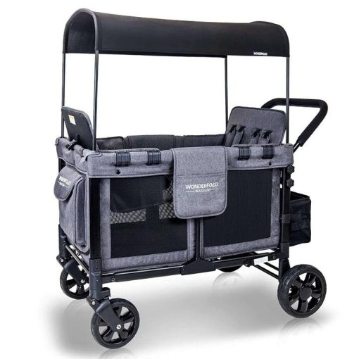 Baby Multi-Function Four Passenger Wagon Folding Quad Stroller with Removable Reversible Canopy & Seats up to 4 Toddlers, Navy - Image 6