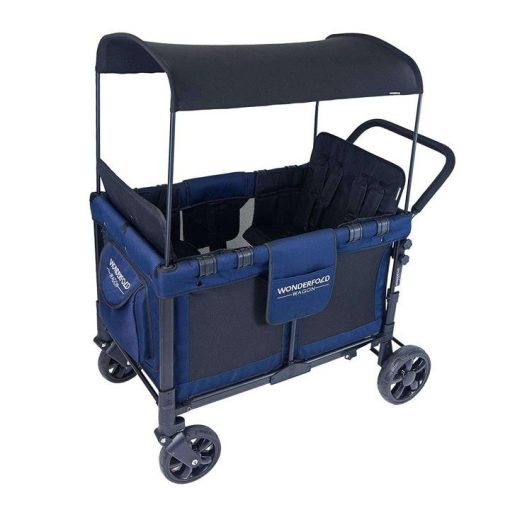 Baby Multi-Function Four Passenger Wagon Folding Quad Stroller with Removable Reversible Canopy & Seats up to 4 Toddlers, Navy - Image 7