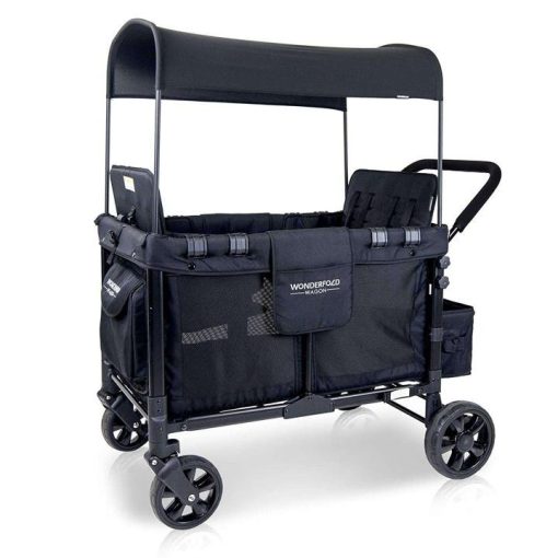 Baby Multi-Function Four Passenger Wagon Folding Quad Stroller with Removable Reversible Canopy & Seats up to 4 Toddlers, Navy - Image 8