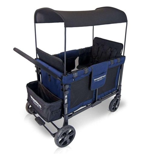 Baby Multi-Function Four Passenger Wagon Folding Quad Stroller with Removable Reversible Canopy & Seats up to 4 Toddlers, Navy - Image 9