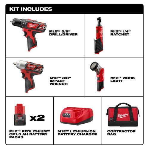 Milwaukee 2493-24 M12 Lithium-Ion 4-Tool Combo Kit - Image 9