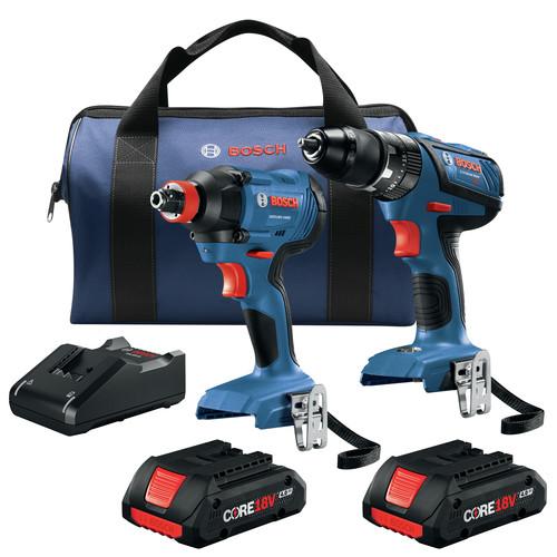 Factory Reconditioned Bosch 18V 2-Tool 1/2 in. Hammer Drill Driver and 2-in-1 Impact Driver Combo Kit with (2) CORE18V 4.0 Ah Lithium-Ion Compact Batteries - GXL18V-239B25-RT