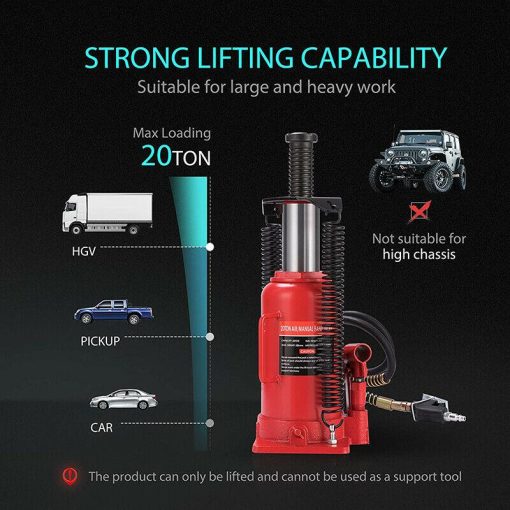20 Ton Pneumatic Air Hydraulic Bottle Jack with Manual Hand Pump Automotive Repair - Image 4