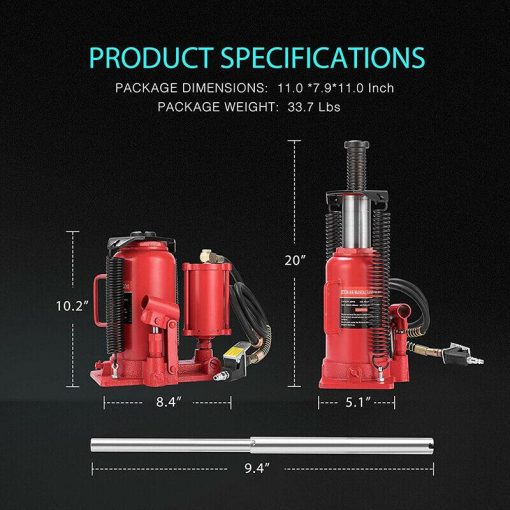 20 Ton Pneumatic Air Hydraulic Bottle Jack with Manual Hand Pump Automotive Repair - Image 5