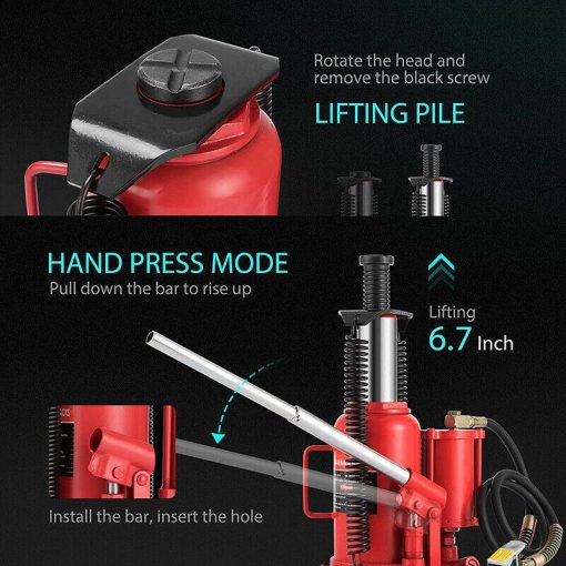 20 Ton Pneumatic Air Hydraulic Bottle Jack with Manual Hand Pump Automotive Repair - Image 6