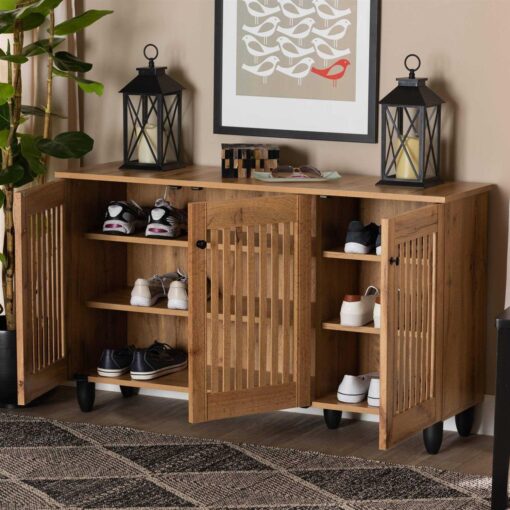 Baxton Studio Fernanda Oak Brown Finished Wood 3-Door Shoe Cabinet - Image 2