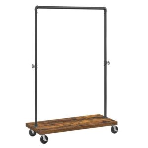 VASAGLE Clothes Rack Heavy Duty Clothing Rack Industrial Pipe Style Rolling Garment Rack with Shelf