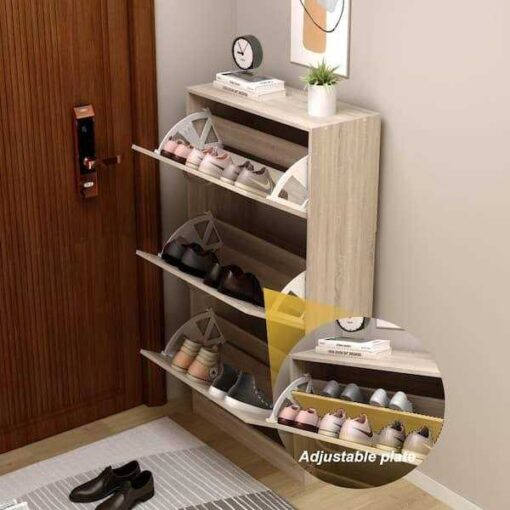 FUFU&GAGA 3-Drawer 18-Pair Brown Wood Shoe Storage Cabinet with Foldable Compartments 22.4 in. W x 42.1 in. H - Image 3