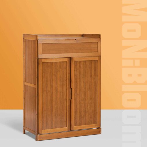 5 Tiers Bamboo Shoe Rack Cabinet with Door 8 Pairs of Shoes Stand Storage for Living Room Hallway MoNiBloom - Image 3