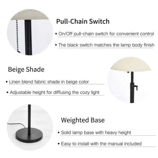 KAWOTI 65in Modern Adjustable Metal LED Floor Lamp with Fabric Shade - Image 4
