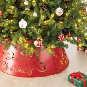 Glitzhome Merry Christmas Diecut Metal Tree Collar with Light String