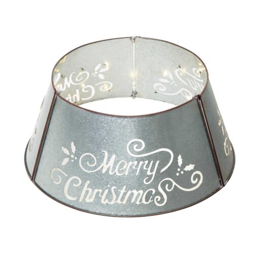 Glitzhome Merry Christmas Diecut Metal Tree Collar with Light String - Image 2
