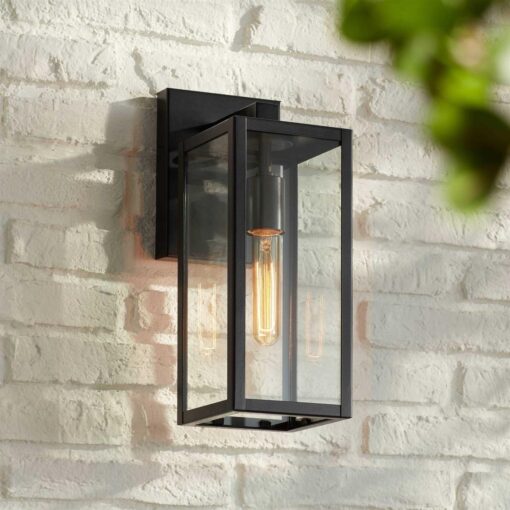 John Timberland Titan Modern Outdoor Wall Light Fixture Mystic Black 14 1/4 Clear Glass Panel for Exterior Barn Deck House Porch Yard Patio Outside