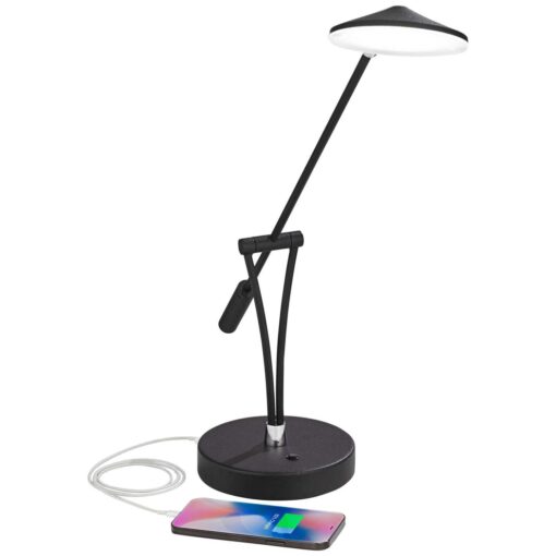360 Lighting Modern Desk Table Lamp with USB Charging Port LED 20 High Satin Black Metal Adjustable Arm for Bedroom Office - Image 2