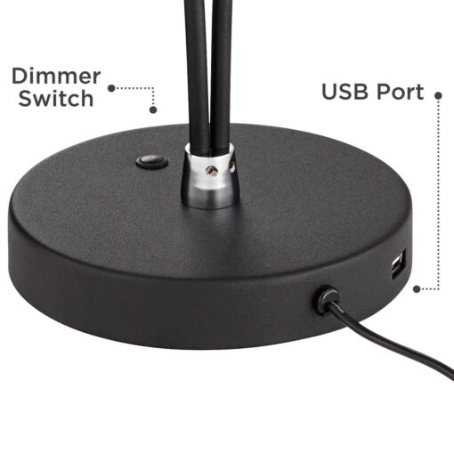 360 Lighting Modern Desk Table Lamp with USB Charging Port LED 20 High Satin Black Metal Adjustable Arm for Bedroom Office - Image 4