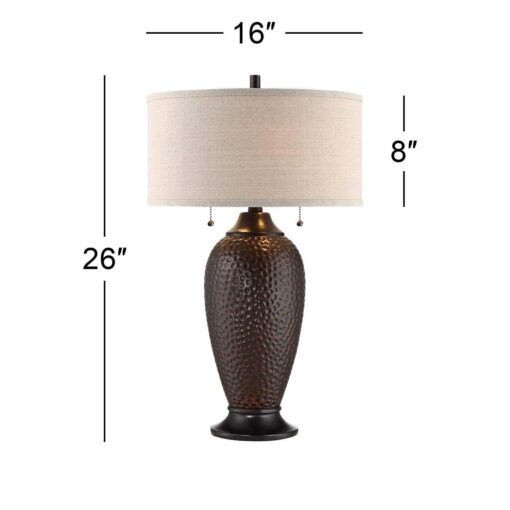 360 Lighting Cody Rustic Farmhouse Table Lamps 26 High Set of 2 Hammered Oiled Bronze Oatmeal Drum Shade for Bedroom Living Room - Image 3