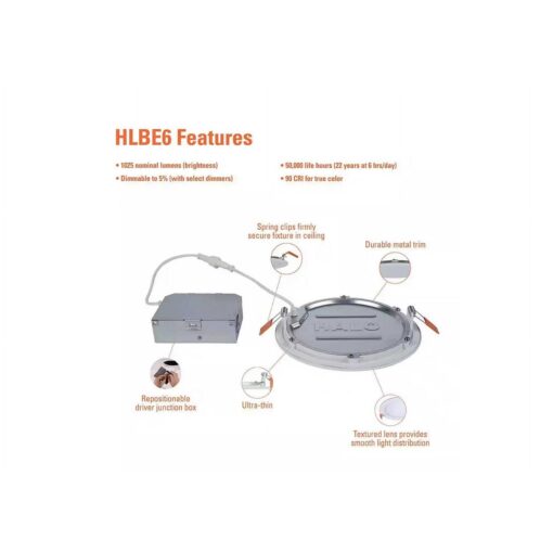 HALO HLBE 6 in. Ultra-Slim Downlight 3000K Fixed CCT New Construction/Remodel Integrated LED Recessed Light Kit - Image 2