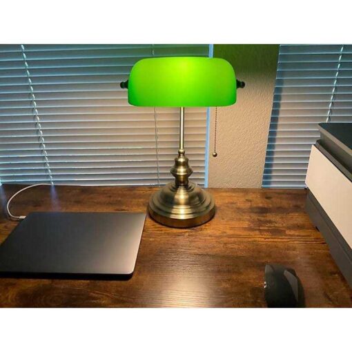 Newrays Glass Bankers Desk Lamp with Pull Chain Switch Plug in Fixture - Image 3