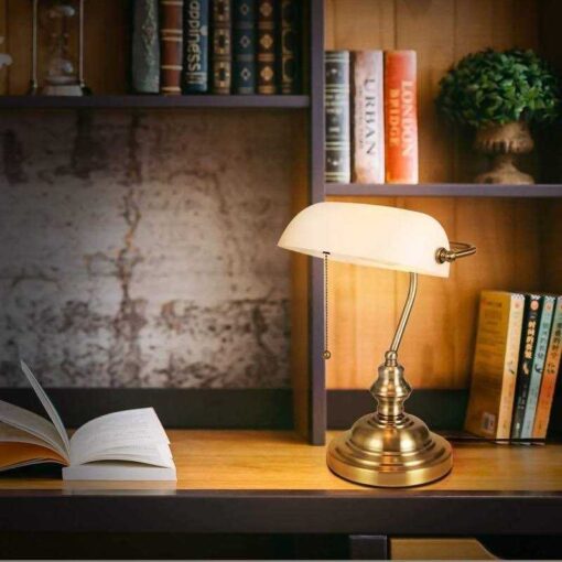 Newrays Glass Bankers Desk Lamp with Pull Chain Switch Plug in Fixture - Image 4
