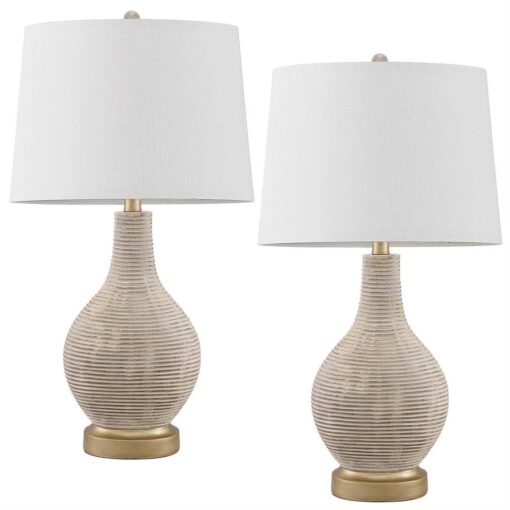 True Fine Richland 24.5 in. Beige/Gold Indoor Table Lamp Set with White Linen Shade 20030T-2PK - Image 5