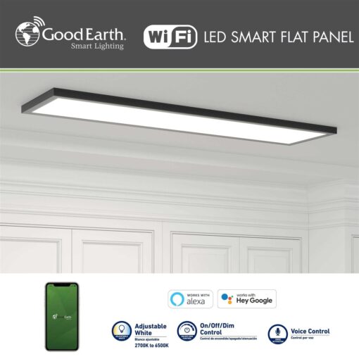Good Earth Lighting Smart Flat Panel 1-Light 47.7-in Matte Black LED Flush Mount Light - Image 5