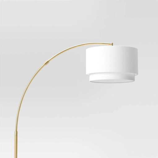 Threshold Knurled Metal Arc Floor Lamp with Tiered Shade Brass - Image 2