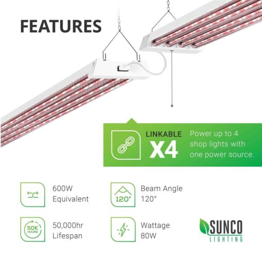 Sunco Lighting 4FT LED Grow Lights Full Spectrum for Indoor Plants 80w - Image 2