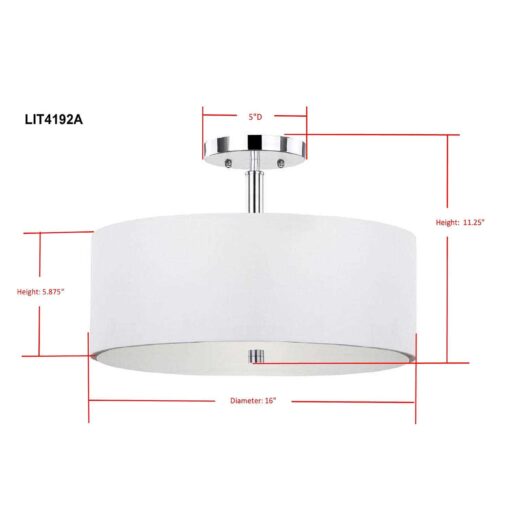 Safavieh Clara 3 Light 16 in. Dia. Semi Flush Drum Light - Image 3