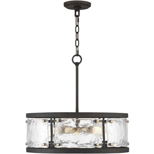 Possini Euro Design Campanelli Bronze Brass Pendant Chandelier Lighting 19 Wide Farmhouse Rustic Drum Waterglass Shade 4-Light Fixture for Dining - Image 4