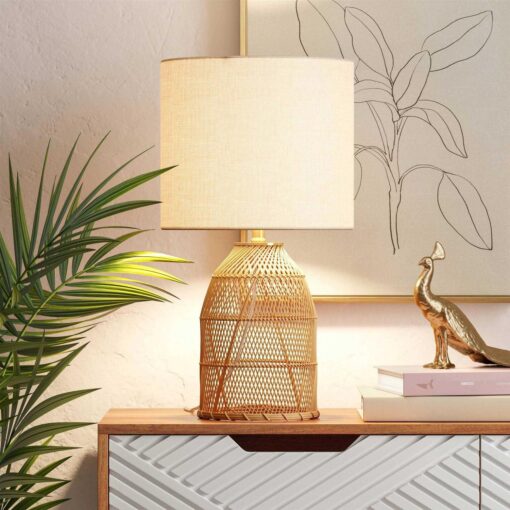 Opalhouse Rattan Diagonal Weave Table Lamp Tan