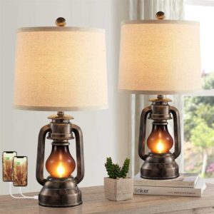 Farmhouse Lantern Table Lamps for Living Room Set of 2