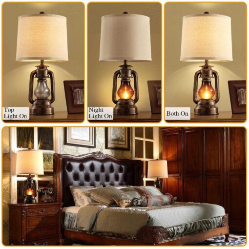 Farmhouse Lantern Table Lamps for Living Room Set of 2 - Image 2
