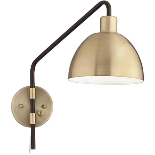 360 Lighting Industrial Farmhouse Swing Arm Wall Lamp Bronze Antique Brass Plug-In Light Fixture for Bedroom Living Room Reading - Image 3