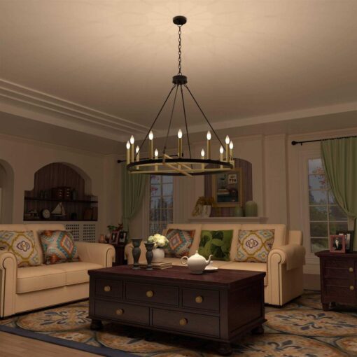 Acroma 12-light 40In Modern Farmhouse Wagon Wheel Chandelier - Image 2