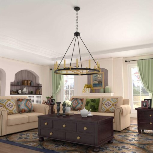 Acroma 12-light 40In Modern Farmhouse Wagon Wheel Chandelier - Image 5