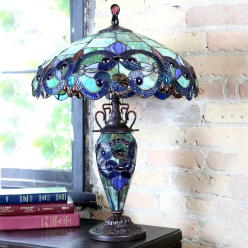 Copper Grove Glenbow 26-inch Tiffany-style Stained Glass Victorian Double-lit Table Lamp