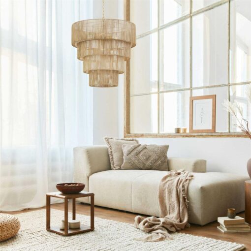 KAWOTI 5-Light Distressed Gold Oversize Pendant Light with Rattan Shade 21175 - Image 2