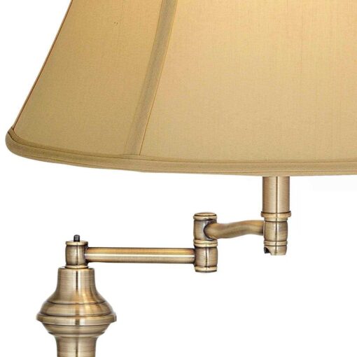 Regency Hill Montebello Traditional Adjustable Swing Arm Floor Lamp Standing 60 Tall Antique Brass Metal Column Golden Tan Bell Shade for Living - Image 4