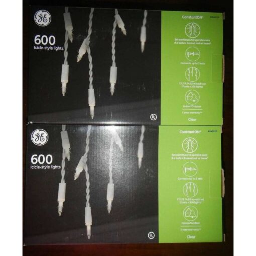 GE Constant On 600 Count White Icicle Style Lights