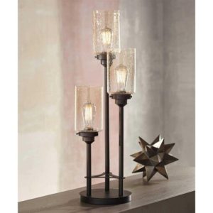Franklin Iron Works Libby Rustic Farmhouse Table Lamp 30 Tall Bronze Metal LED Amber Seeded Glass Shade for Bedroom Living Room Bedside Nightstand