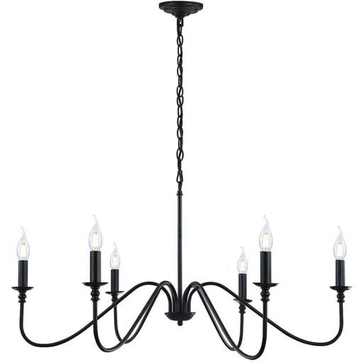 Miluolan Black Chandelier,6-Light Rustic Industrial Iron Chandeliers for Dining Room Lighting Fixtures Hanging,Candle Hanging Hallway