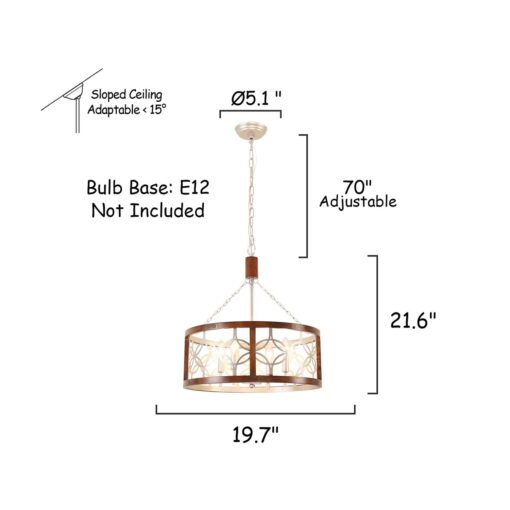 Oaks Aura Rustic Farmhouse 4-Light Wood Ceiling Light Drum Shabby Chic Wood Chandelier FC4058-4H - Image 4