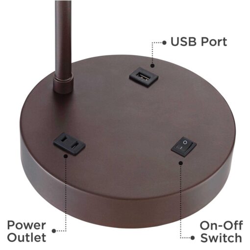 360 Lighting Modern Desk Table Lamp with USB and AC Power Outlet in Base Bronze Linen Uno Fitter Drum Shade for Bedroom Bedside - Image 3