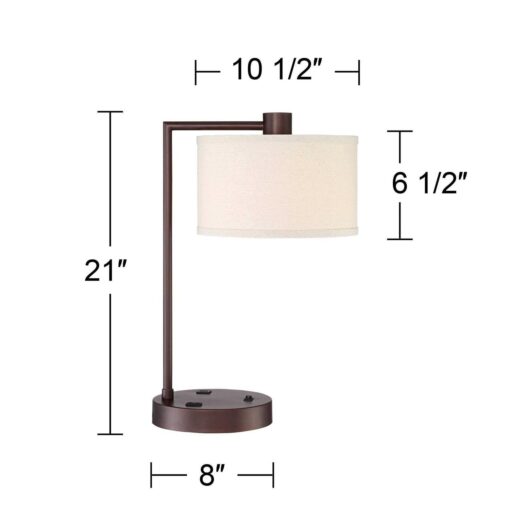 360 Lighting Modern Desk Table Lamp with USB and AC Power Outlet in Base Bronze Linen Uno Fitter Drum Shade for Bedroom Bedside - Image 5