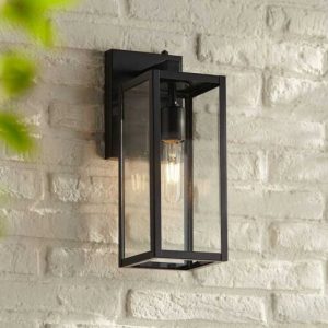 John Timberland Titan Modern Outdoor Wall Light Fixture Mystic Black Dusk to Dawn 14 Clear Glass for Post Exterior Barn Deck House Porch Yard Patio