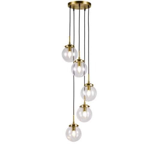 Modern Staircase Clear Globe Bubble Glass Linear Chandelier 5-Lights Brass Pendant Light Corrigan Studio - Image 2