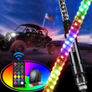 Nilight 2-Piece Spiral Rgb Led Whip Light with Rgb Chasing/Dancing Light Rf Remote Control Lighted Antenna Whips For Can-am Atv Utv Rzr Polaris Dune Bug