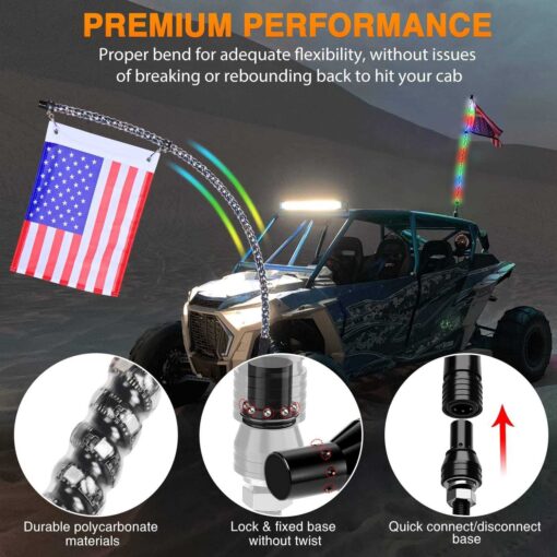 Nilight 2-Piece Spiral Rgb Led Whip Light with Rgb Chasing/Dancing Light Rf Remote Control Lighted Antenna Whips For Can-am Atv Utv Rzr Polaris Dune Bug - Image 5