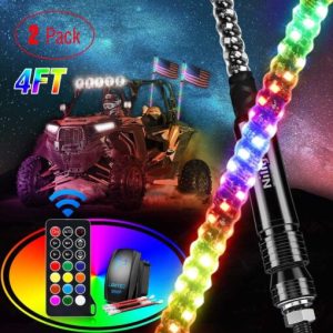 Nilight 2-Piece Spiral Rgb Led Whip Light with Rgb Chasing/Dancing Light Rf Remote Control Lighted Antenna Whips For Can-am Atv Utv Rzr Polaris Dune Bug